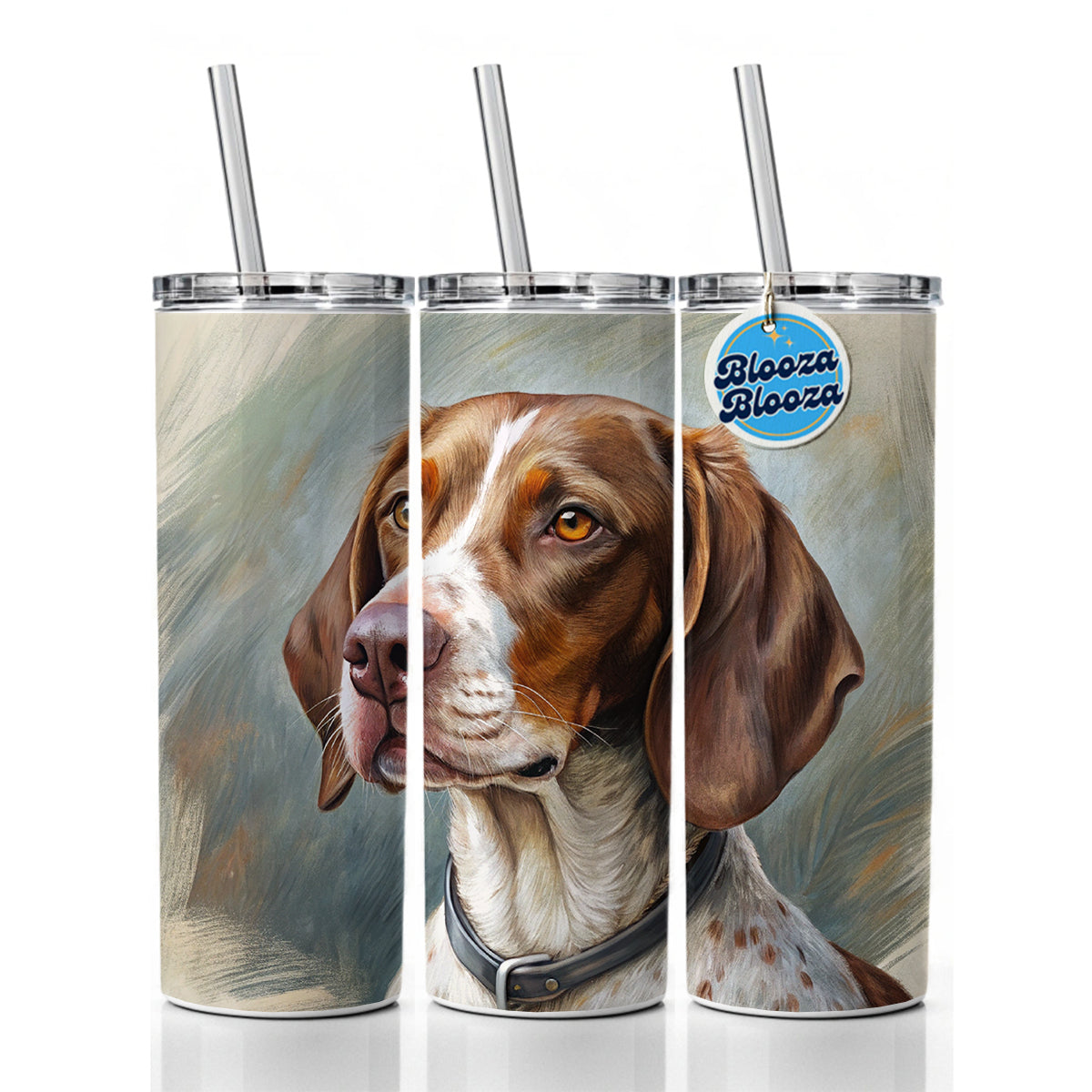 Pointer Dog Illustration Skinny Tumbler 20oz with Straw Insulated Water Bottle Gift