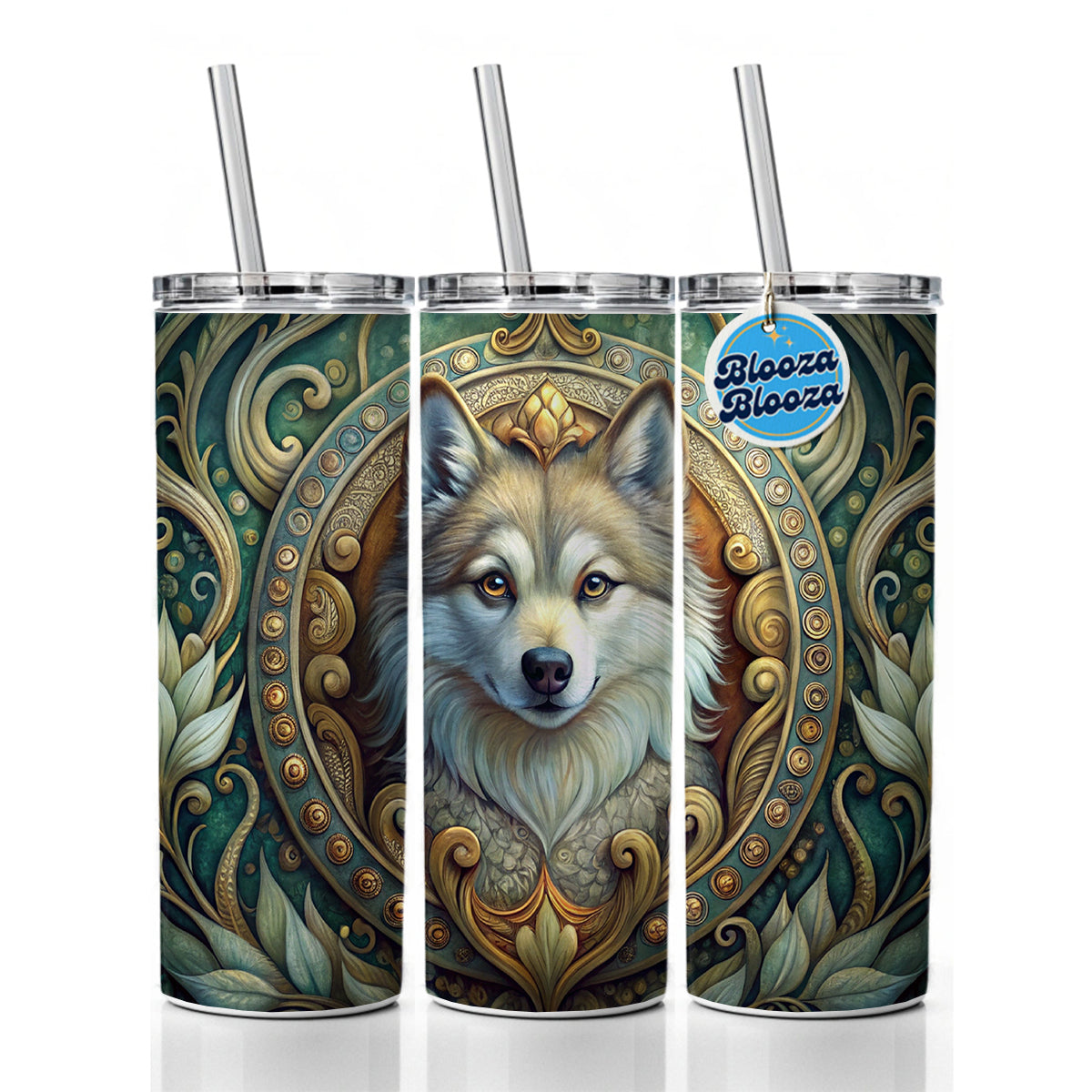 Pomsky Dog Art Nouveau Skinny Tumbler 20oz with Straw Insulated Water Bottle Gift