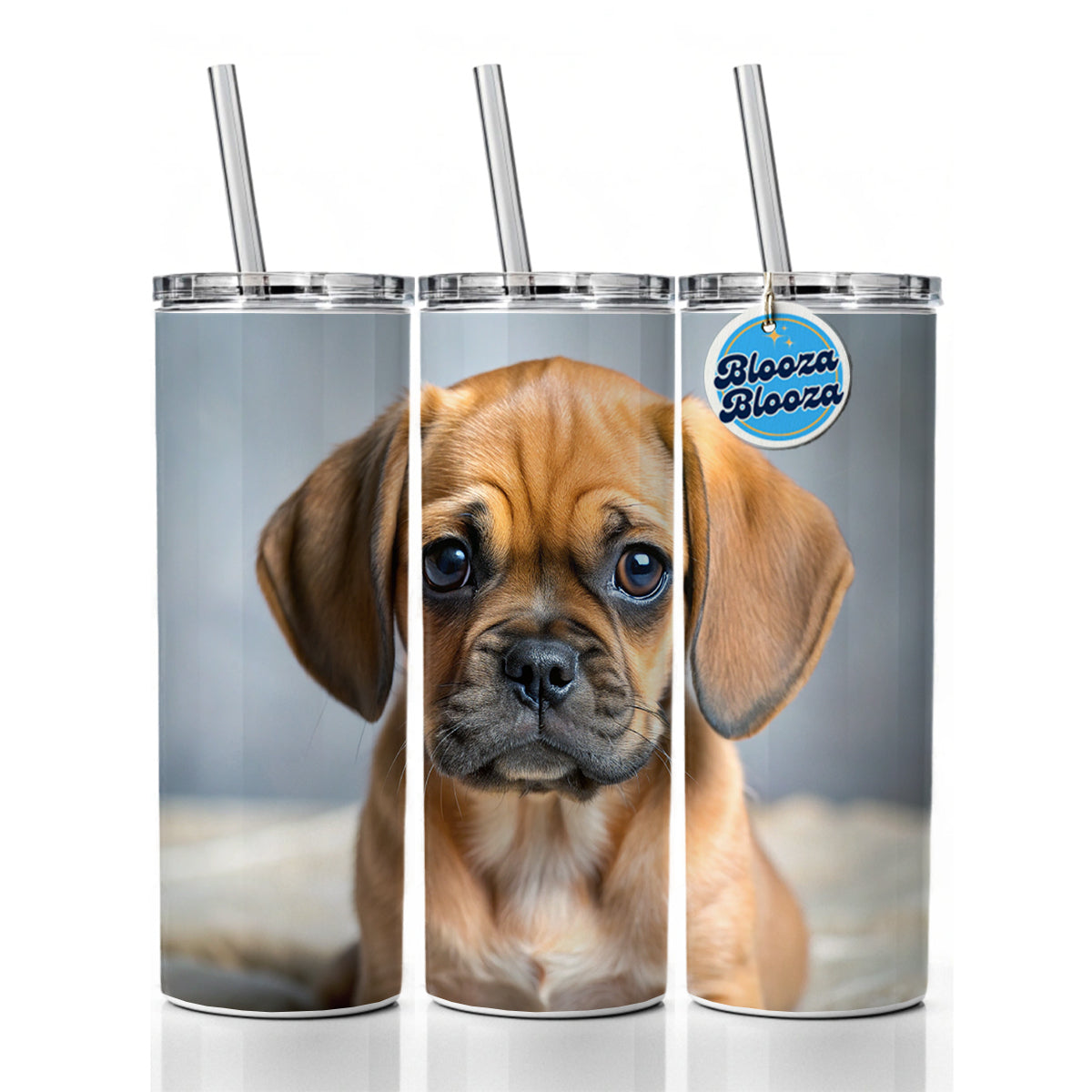 Puggle Dog Puppy Photo Skinny Tumbler 20oz with Straw Insulated Water Bottle Gift