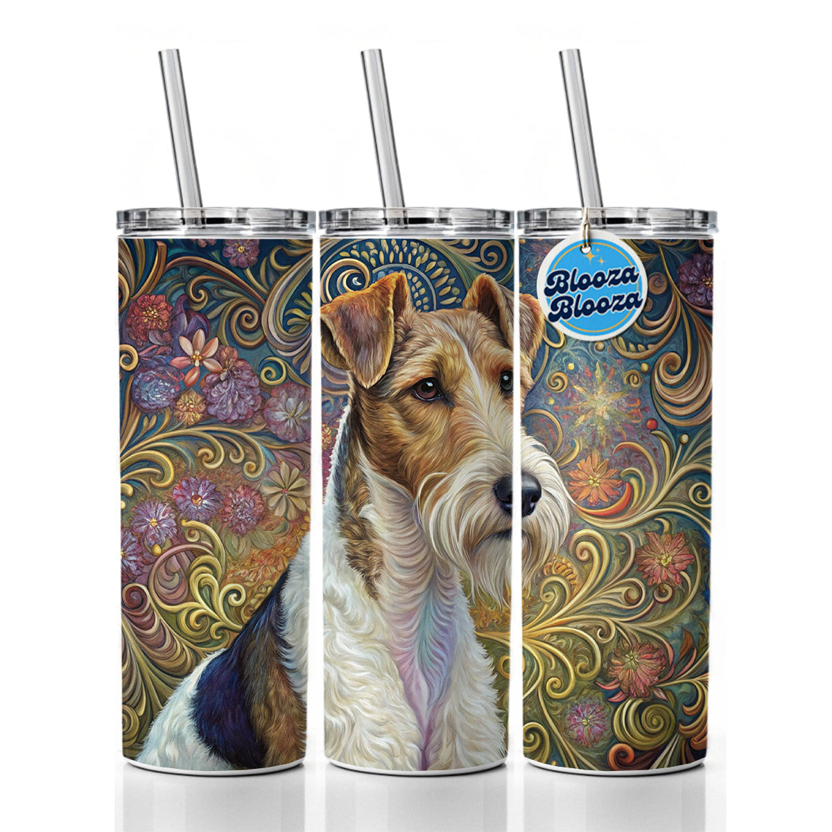 Wire Fox Terrier Dog Art Nouveau Skinny Tumbler 20oz with Straw Insulated Water Bottle Gift