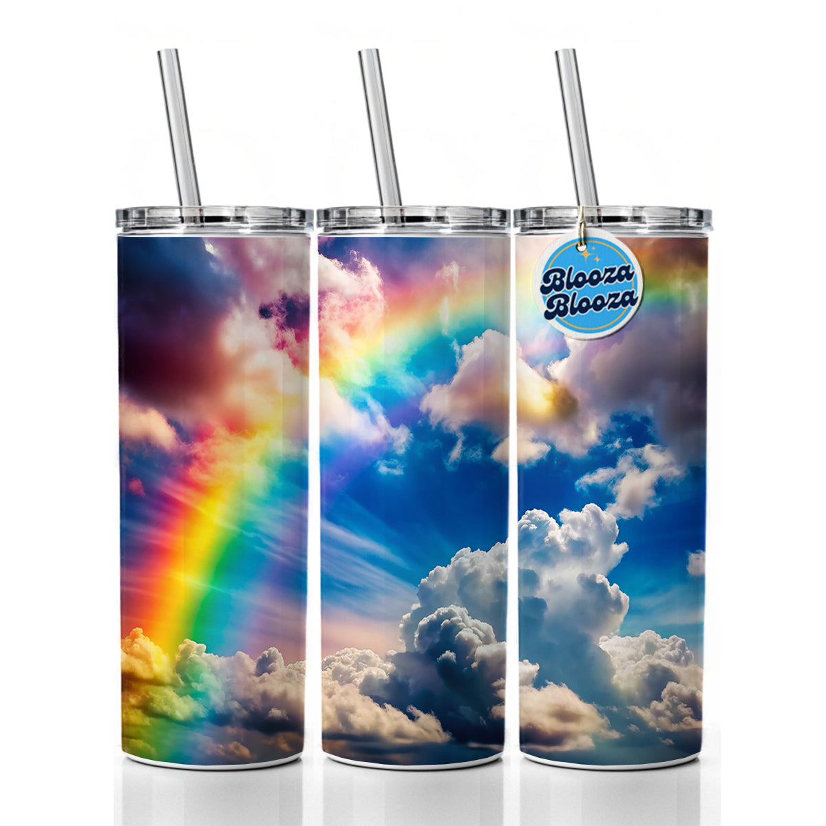 Rainbow in Cloudy Sky Skinny Tumbler 20oz with Straw Insulated Water Bottle Gift