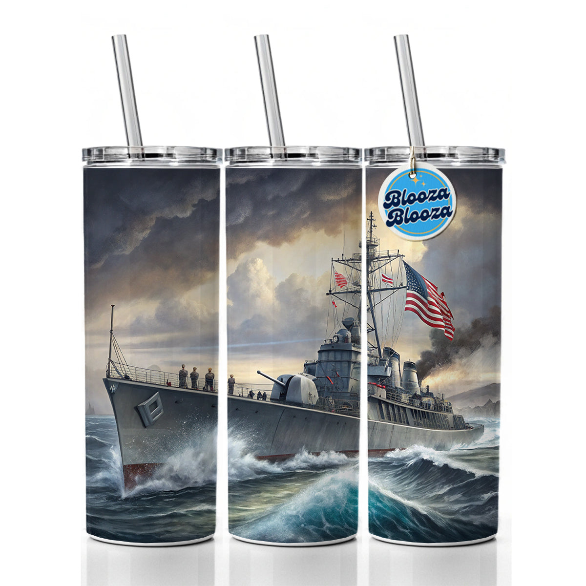WWII US Navy Destroyer at Sea Skinny Tumbler 20oz with Straw Insulated Water Bottle Gift