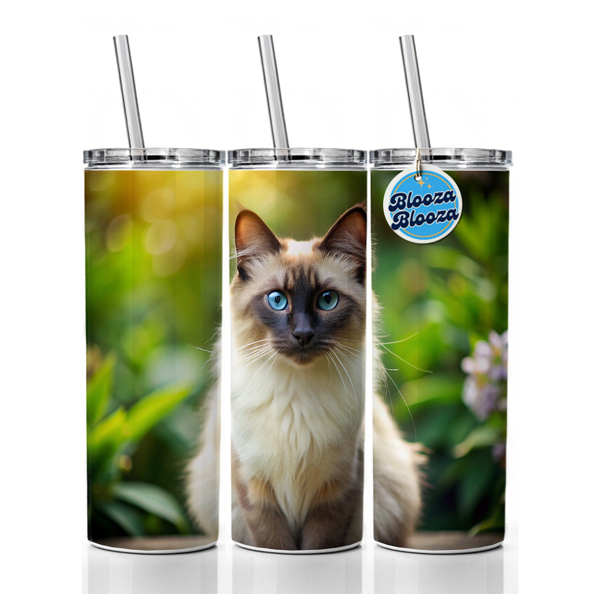 Balinese Cat Photo Skinny Tumbler 20oz with Straw Insulated Water Bottle Gift