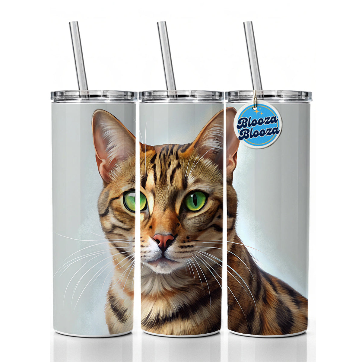 Bengal Cat Illustration Skinny Tumbler 20oz with Straw Insulated Water Bottle Gift