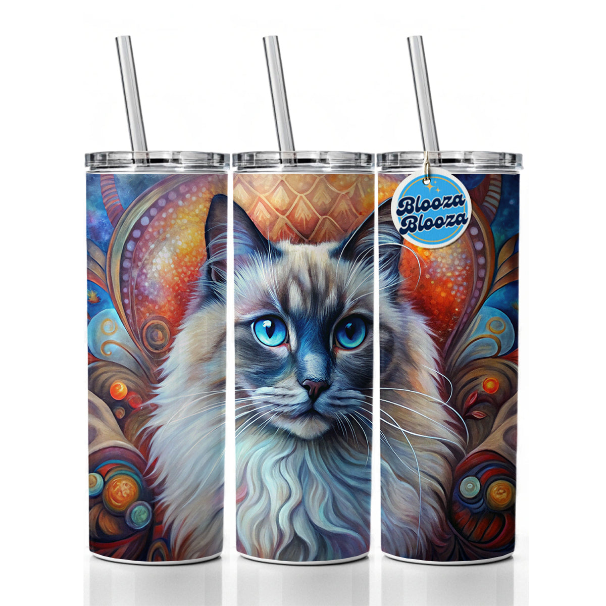 Birman Cat Abstract Art Skinny Tumbler 20oz with Straw Insulated Water Bottle Gift