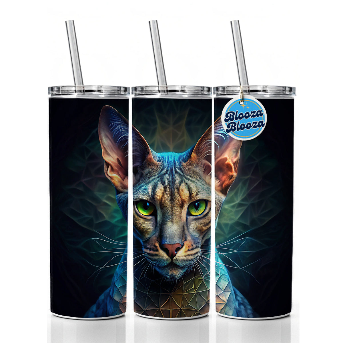 Egyptian Mau Cat Abstract Art Skinny Tumbler 20oz with Straw Insulated Water Bottle Gift