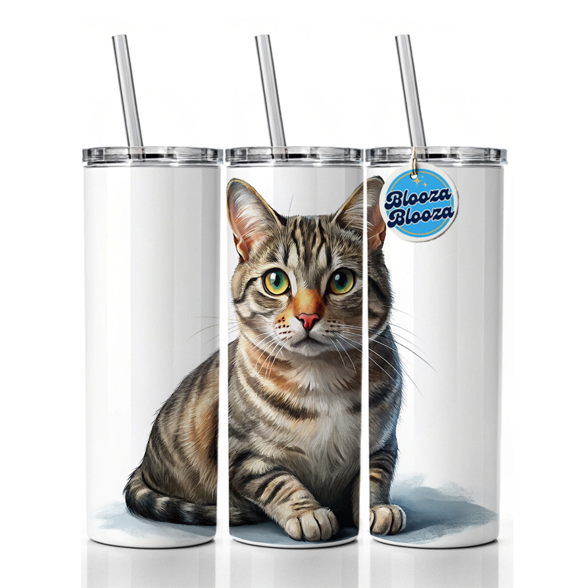 European Shorthair Cat Illustration Skinny Tumbler 20oz with Straw Insulated Water Bottle Gift