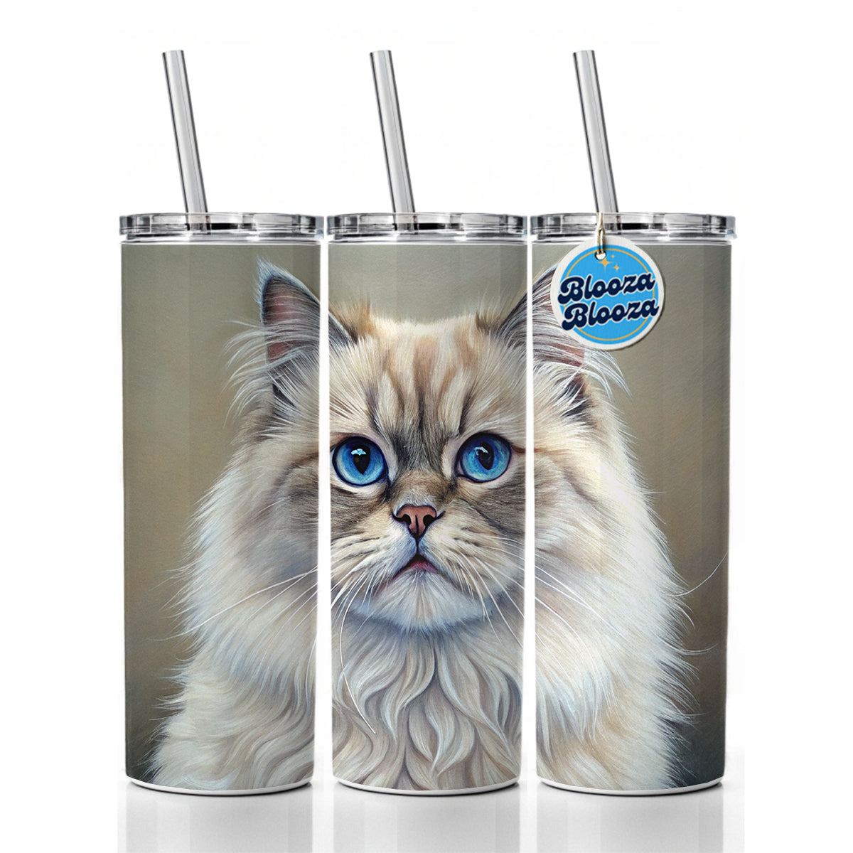 Himalayan Cat Illustration Skinny Tumbler 20oz with Straw Insulated Water Bottle Gift
