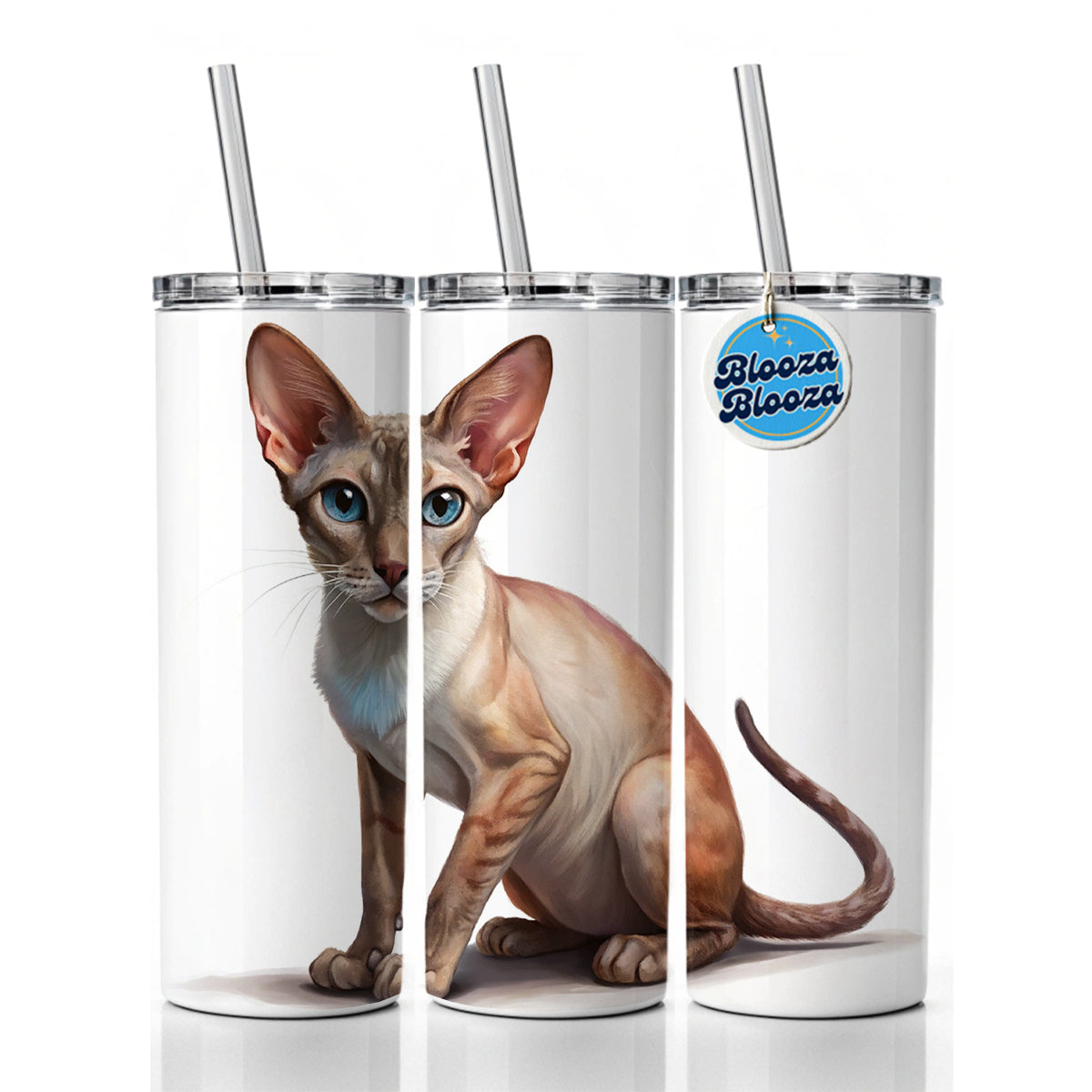 Oriental Shorthair Cat Illustration Skinny Tumbler 20oz with Straw Insulated Water Bottle Gift