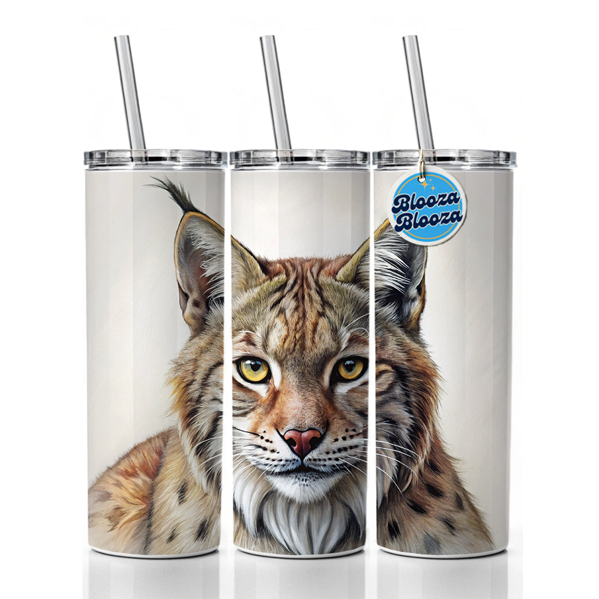 Bobcat Face Illustration Skinny Tumbler 20oz with Straw Insulated Water Bottle Gift