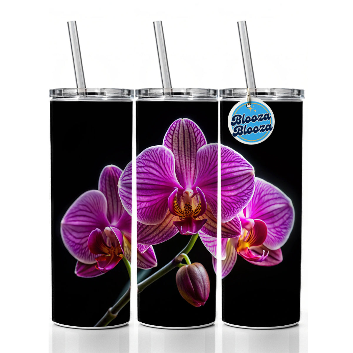 Orchid Flower Photo Skinny Tumbler 20oz with Straw Insulated Water Bottle Gift