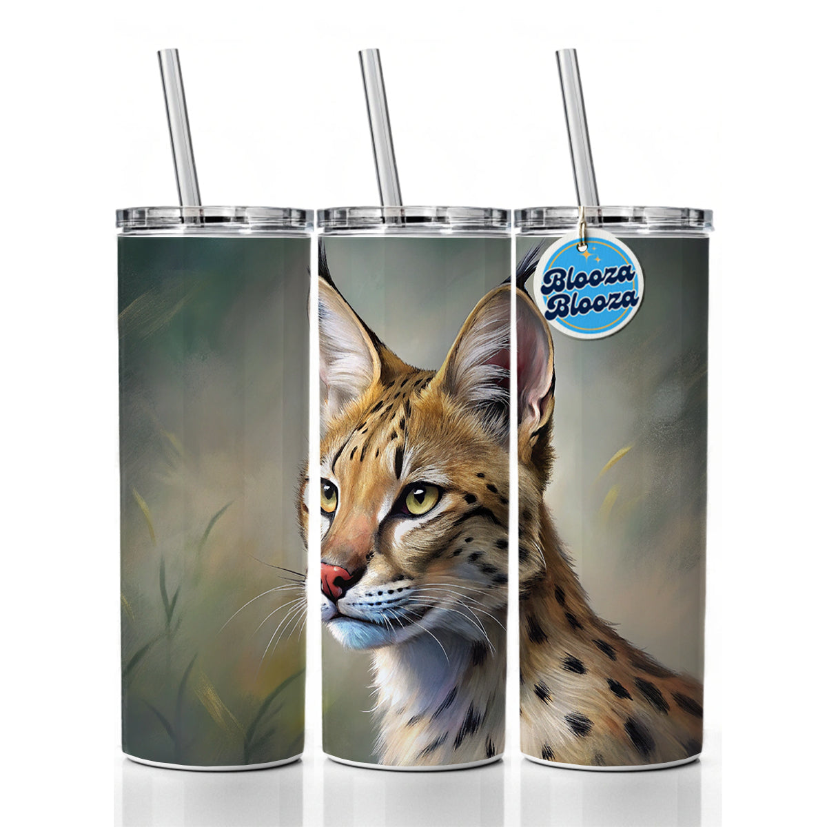 Serval Wild Cat Illustration Skinny Tumbler 20oz with Straw Insulated Water Bottle Gift