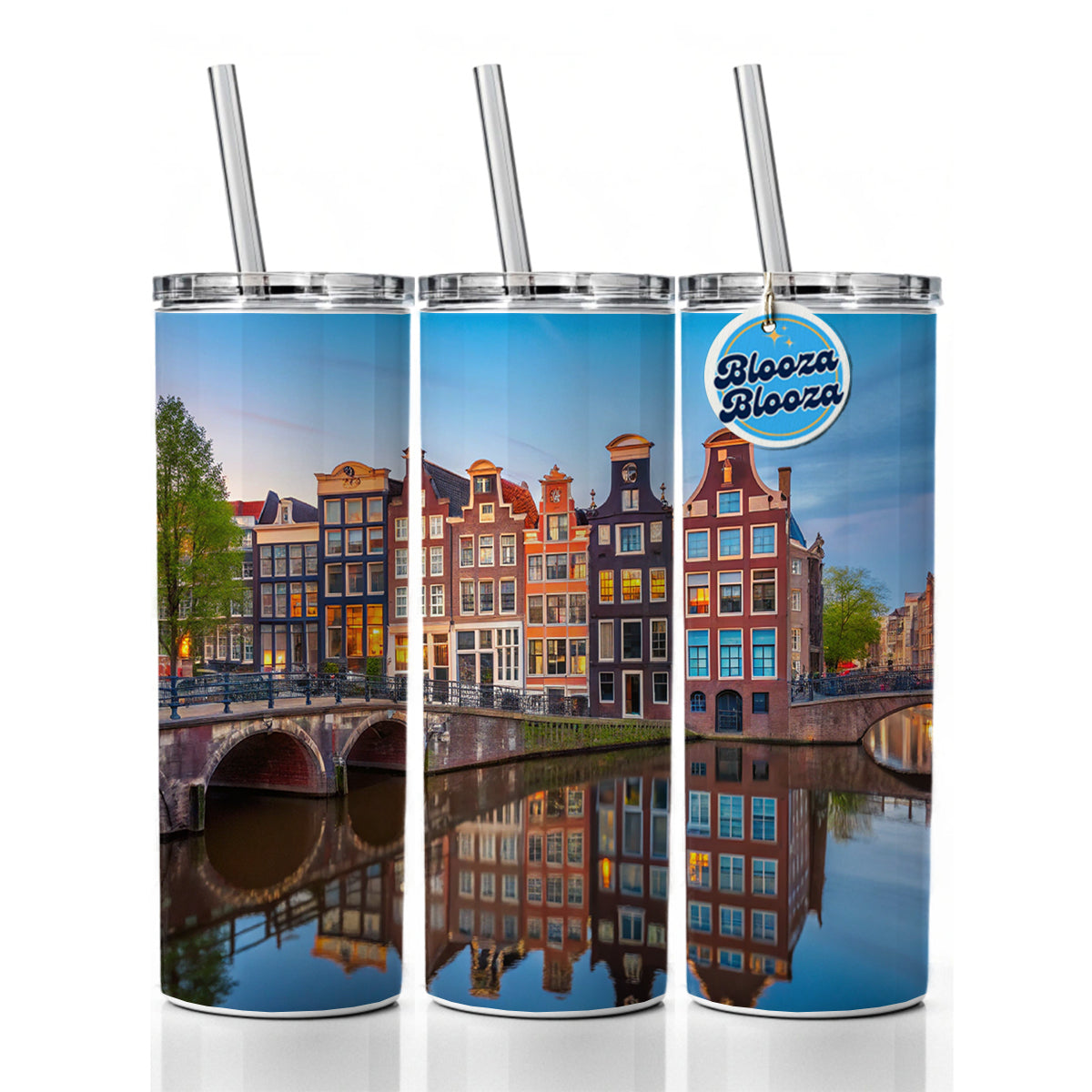 Amsterdam Netherlands Photo Skinny Tumbler 20oz with Straw Insulated Water Bottle Gift