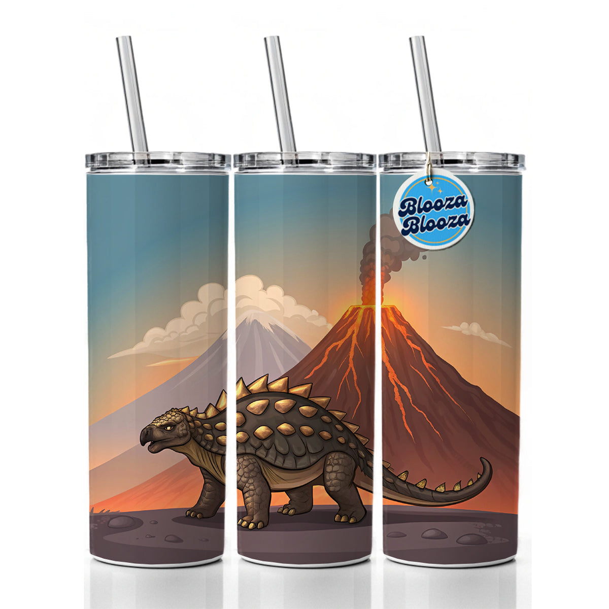 Ankylosaurus Volcanos Dinosaur Skinny Tumbler 20oz with Straw Insulated Water Bottle Gift