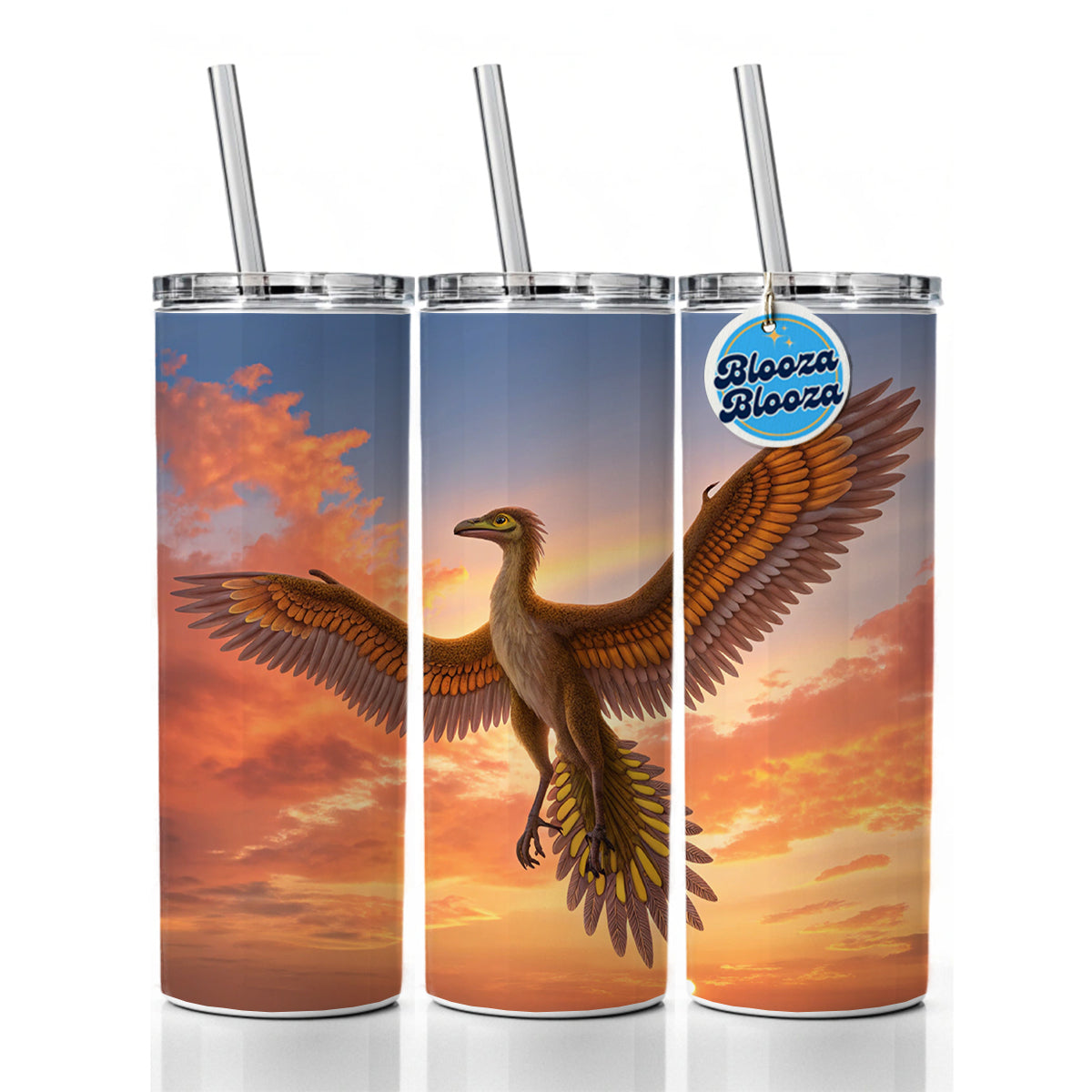 Archaeopteryx Sunset Dinosaur Skinny Tumbler 20oz with Straw Insulated Water Bottle Gift