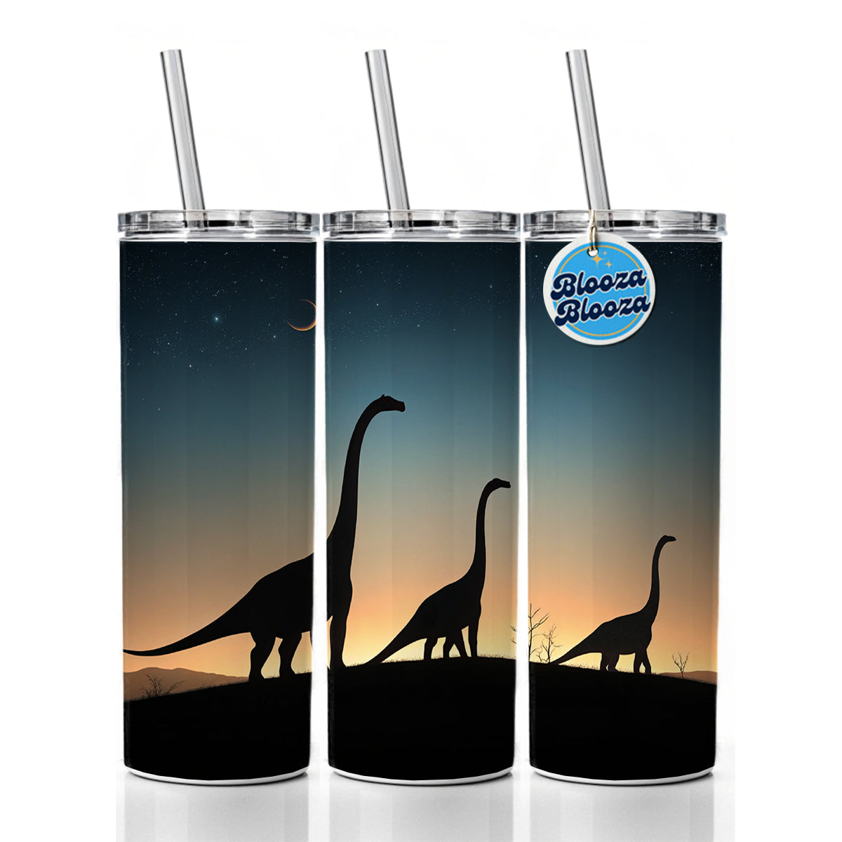 Brontosaurus Silhouettes Night Dinosaurs Skinny Tumbler 20oz with Straw Insulated Water Bottle Gift