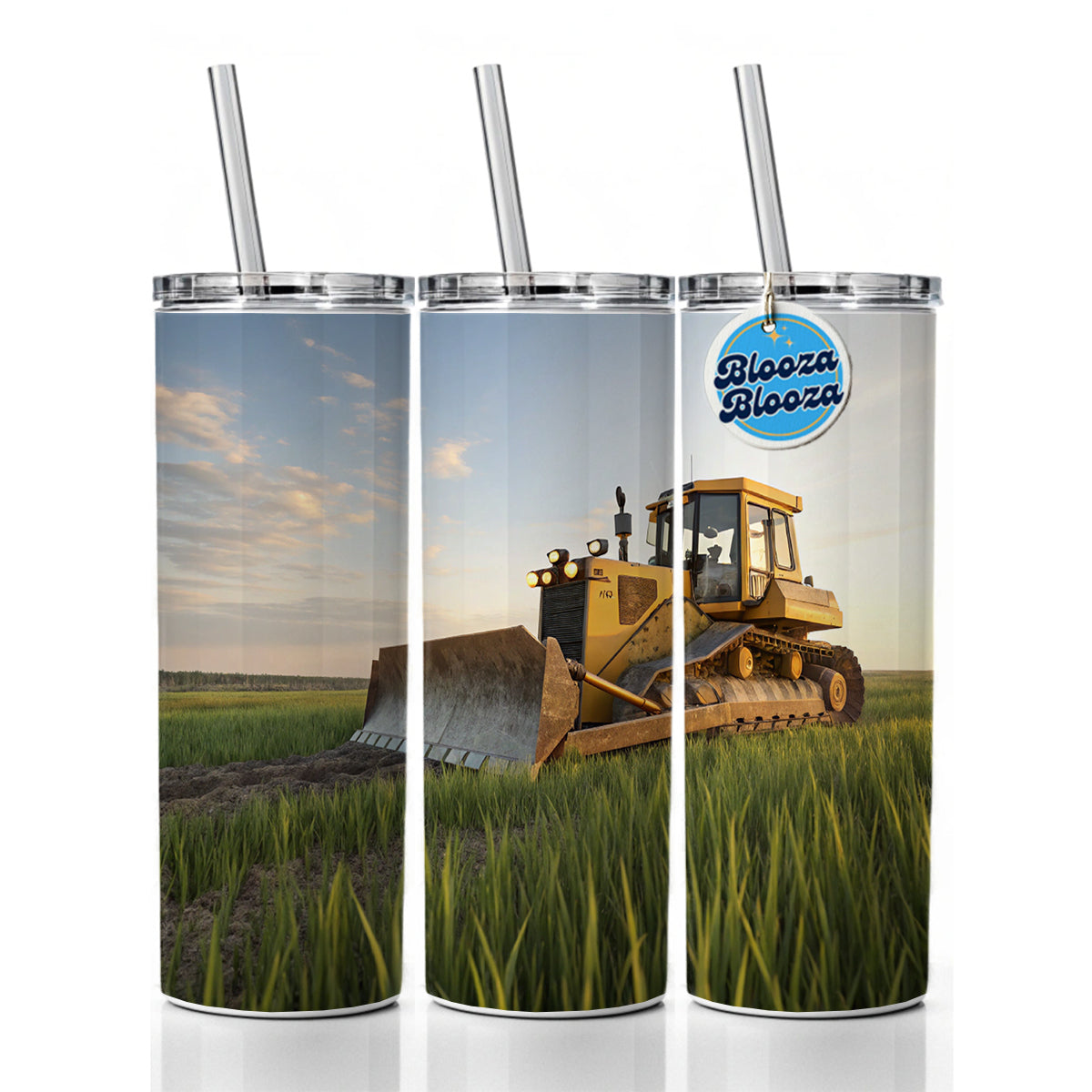 Bulldozer In Grass Field Skinny Tumbler 20oz with Straw Insulated Water Bottle Gift