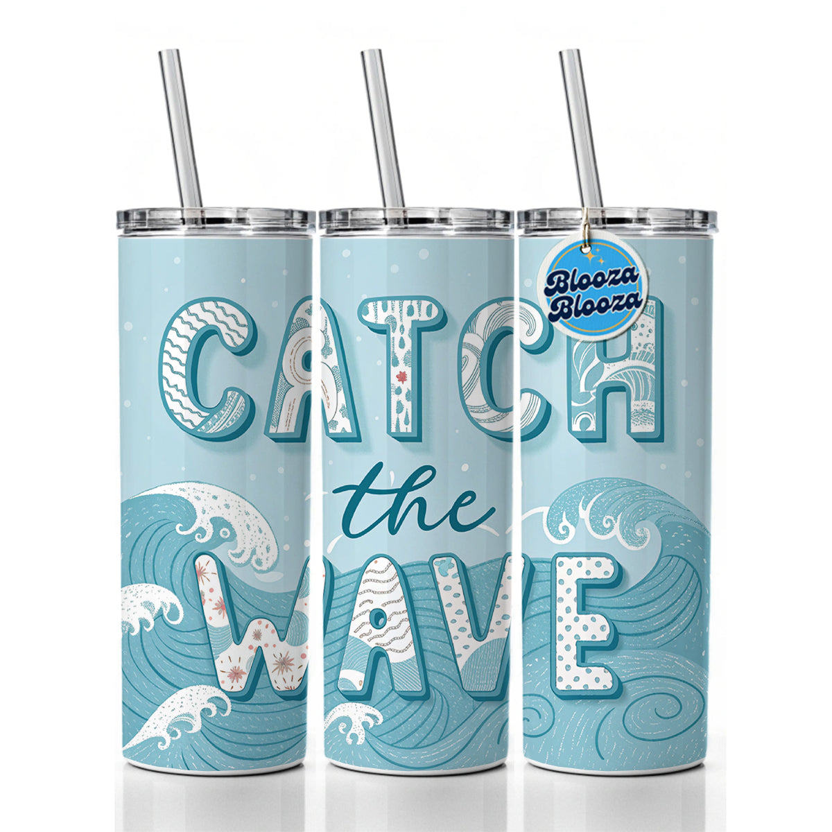 Catch The Wave Ocean Skinny Tumbler 20oz with Straw Insulated Water Bottle Gift