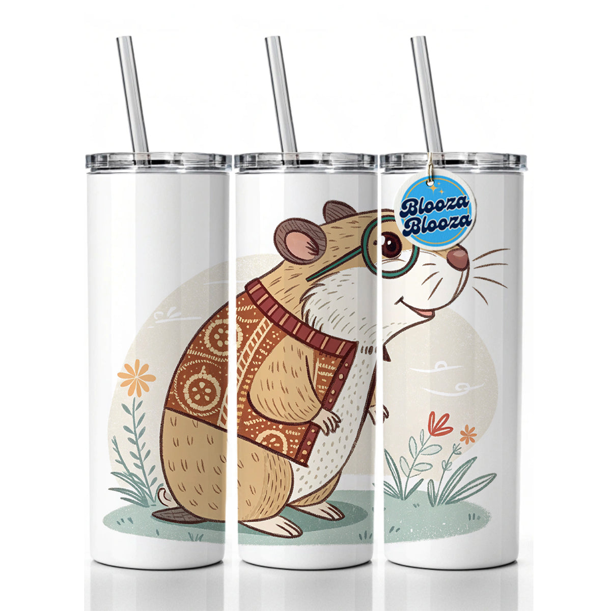 Cool Hamster Wearing Glasses Retro Illustration Cute Skinny Tumbler 20oz with Straw Insulated Water Bottle Gift