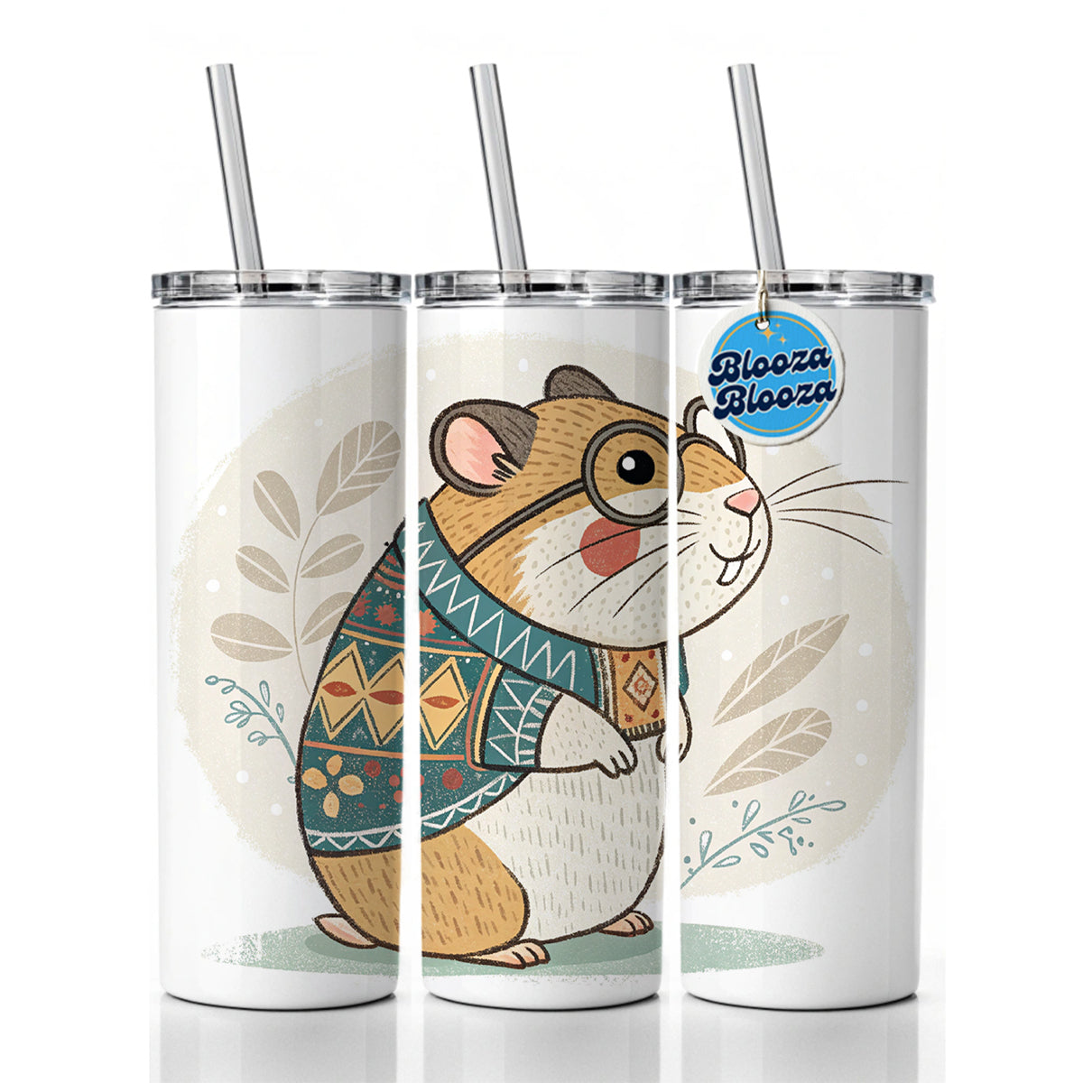 Cool Hamster Wearing Glasses Retro Illustration Skinny Tumbler 20oz with Straw Insulated Water Bottle Gift