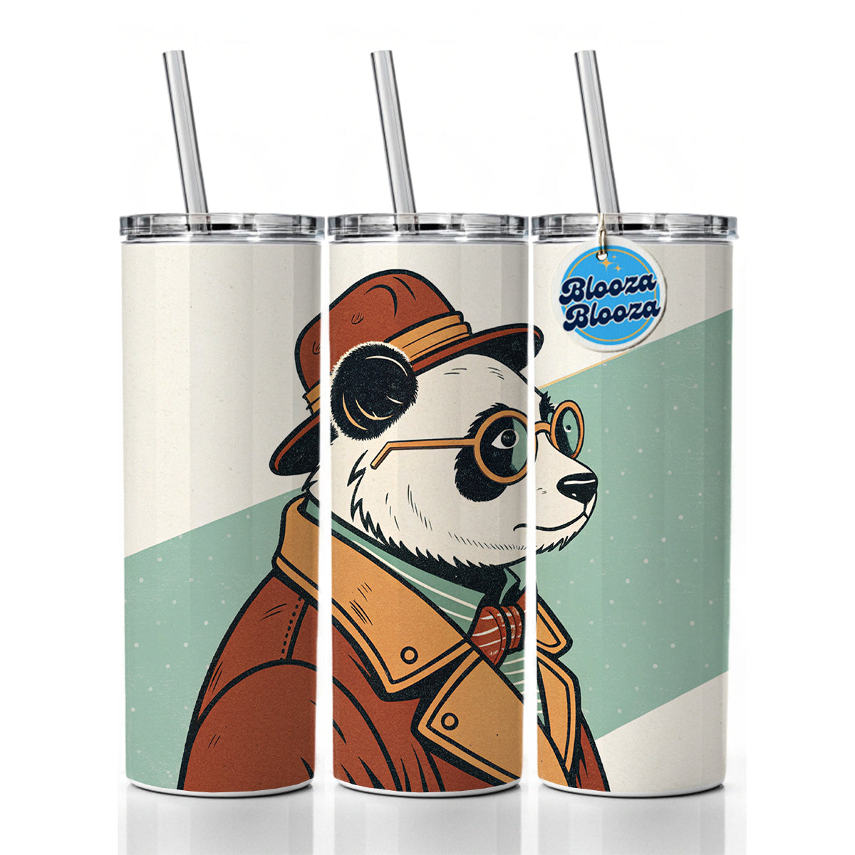 Cool Panda Wearing Glasses Retro Skinny Tumbler 20oz with Straw Insulated Water Bottle Gift