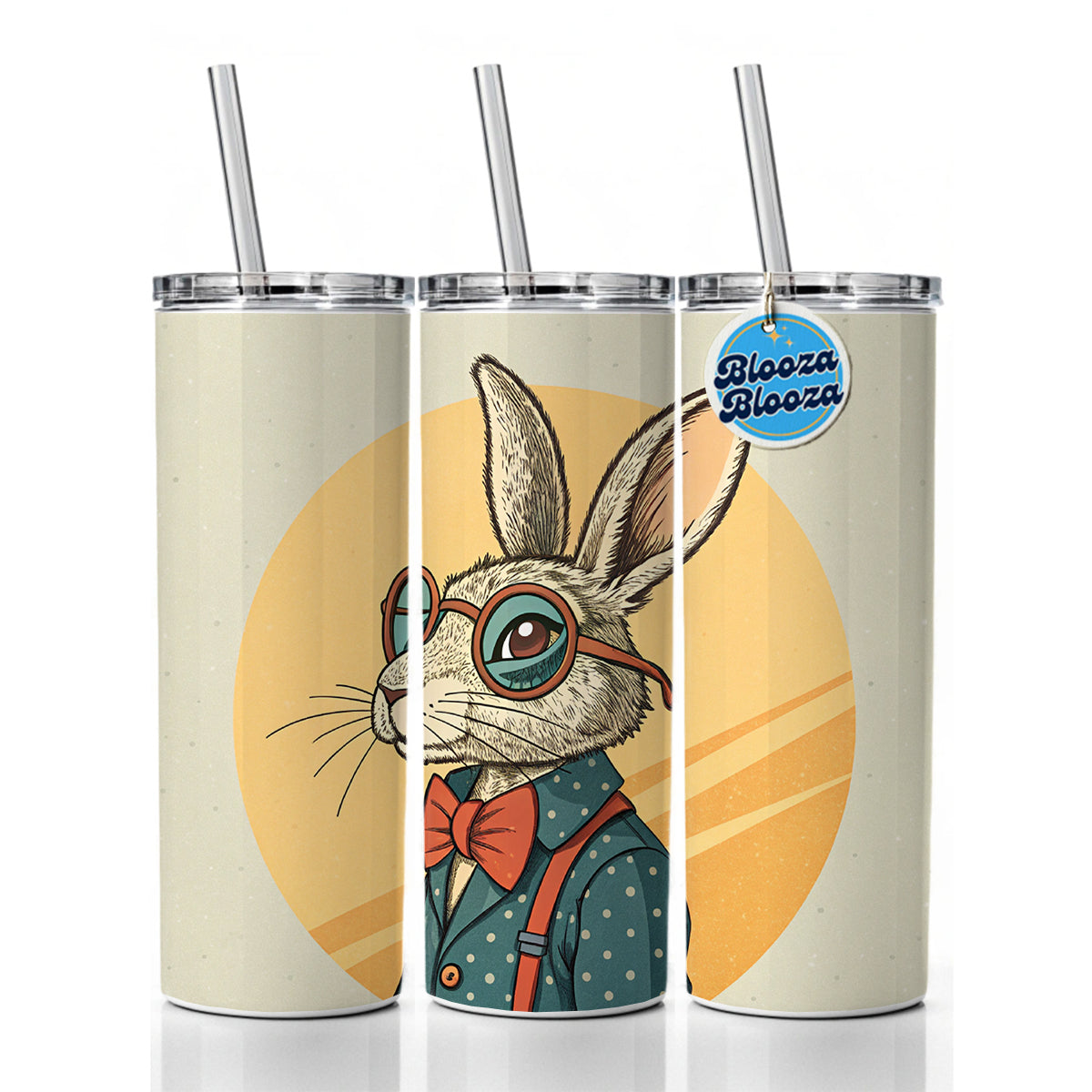 Cool Rabbit Wearing Glasses Retro Skinny Tumbler 20oz with Straw Insulated Water Bottle Gift