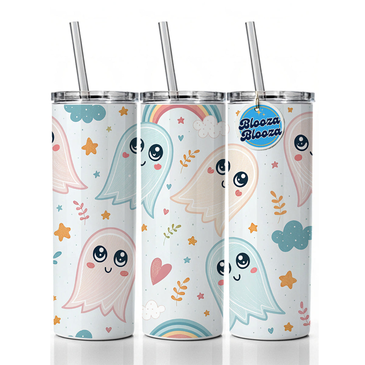 Cute Ghosts Hearts Rainbows Skinny Tumbler 20oz with Straw Insulated Water Bottle Gift