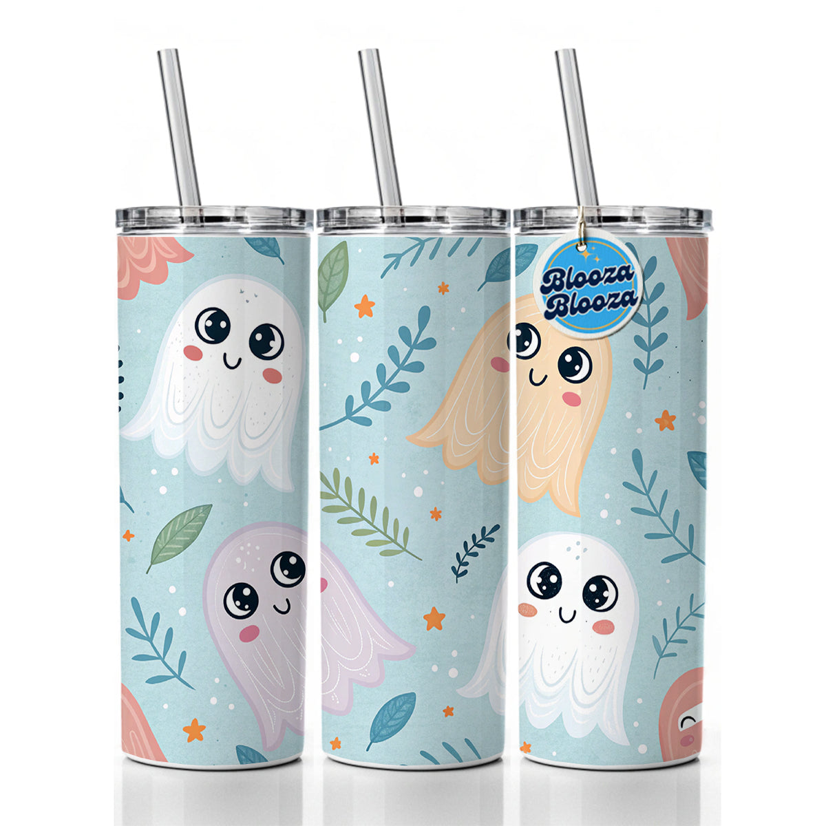 Cute Ghosts Illustration Skinny Tumbler 20oz with Straw Insulated Water Bottle Gift