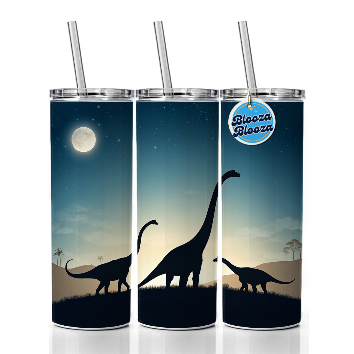 Diplodocus Silhouettes Night Dinosaurs Skinny Tumbler 20oz with Straw Insulated Water Bottle Gift