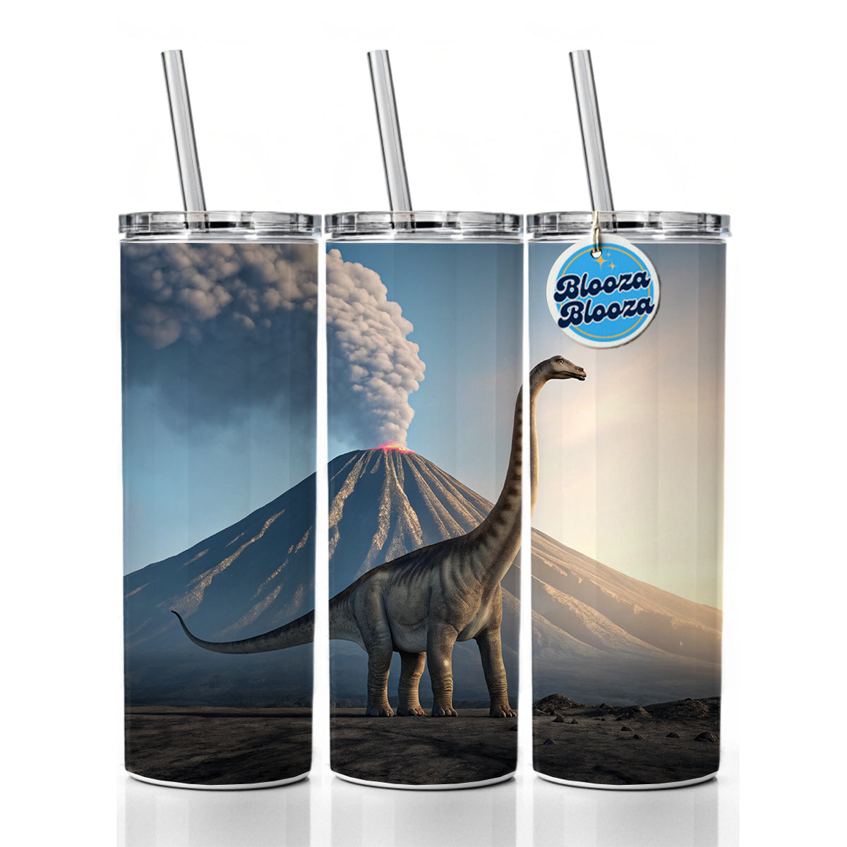 Diplodocus Volcano Dinosaur Skinny Tumbler 20oz with Straw Insulated Water Bottle Gift