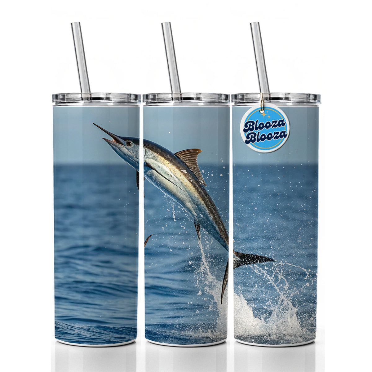 Flying Fish Jumping Fishing Skinny Tumbler 20oz with Straw Insulated Water Bottle Gift