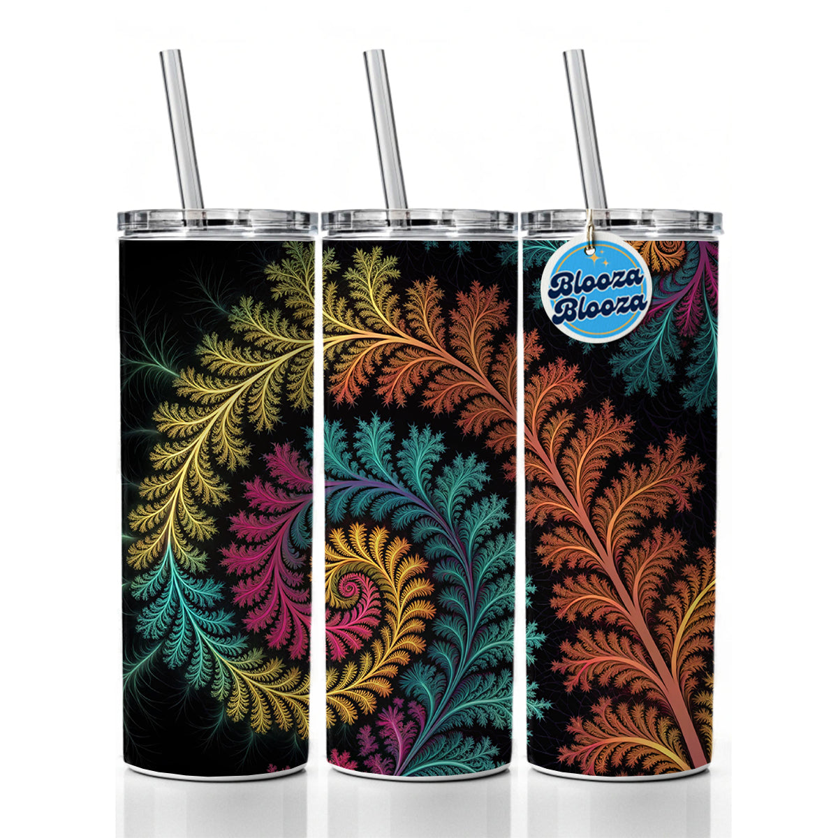 Fractal Geometry Colorful Skinny Tumbler 20oz with Straw Insulated Water Bottle Gift