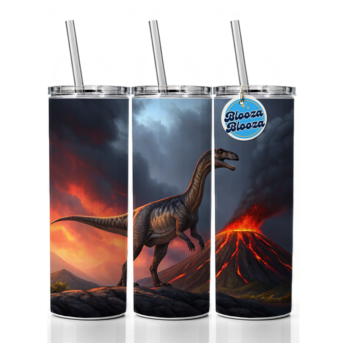 Gigantosaurus Volcano Dinosaur Sauropod Skinny Tumbler 20oz with Straw Insulated Water Bottle Gift