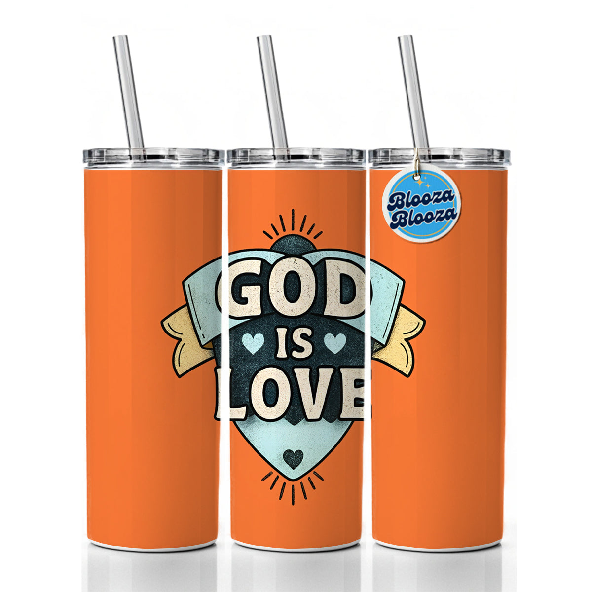 God Is Love Bible Verse Christian Colorful Skinny Tumbler 20oz with Straw Insulated Water Bottle Gift