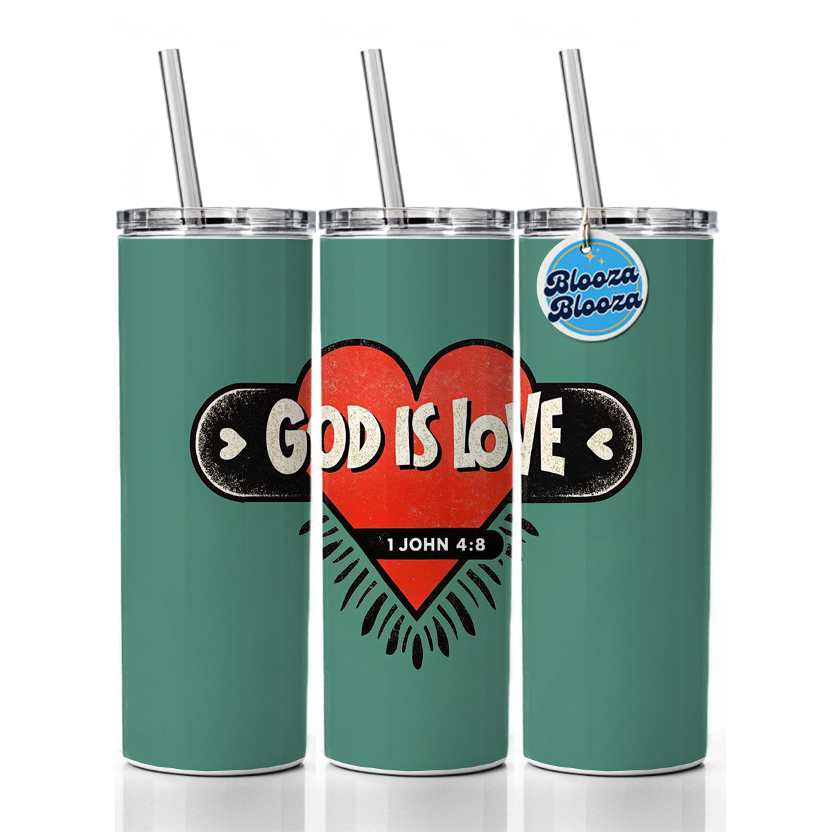 God Is Love Bible Verse Christian Skinny Tumbler 20oz with Straw Insulated Water Bottle Gift