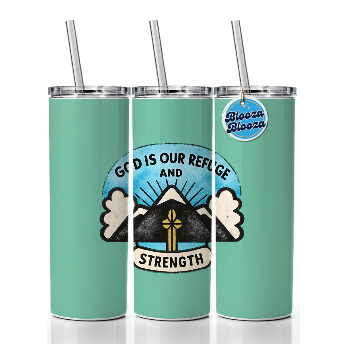 God Is Our Refuge And Strength Bible Verse Skinny Tumbler 20oz with Straw Insulated Water Bottle Gift