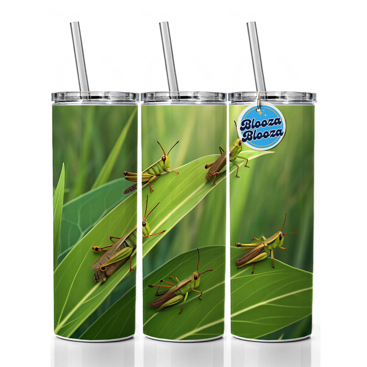Grasshoppers On Leaves Skinny Tumbler 20oz with Straw Insulated Water Bottle Gift