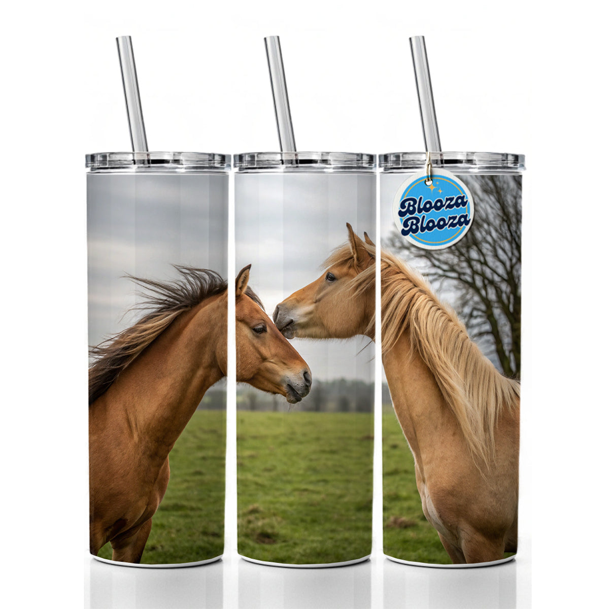 Horses Love Friends Skinny Tumbler 20oz with Straw Insulated Water Bottle Gift