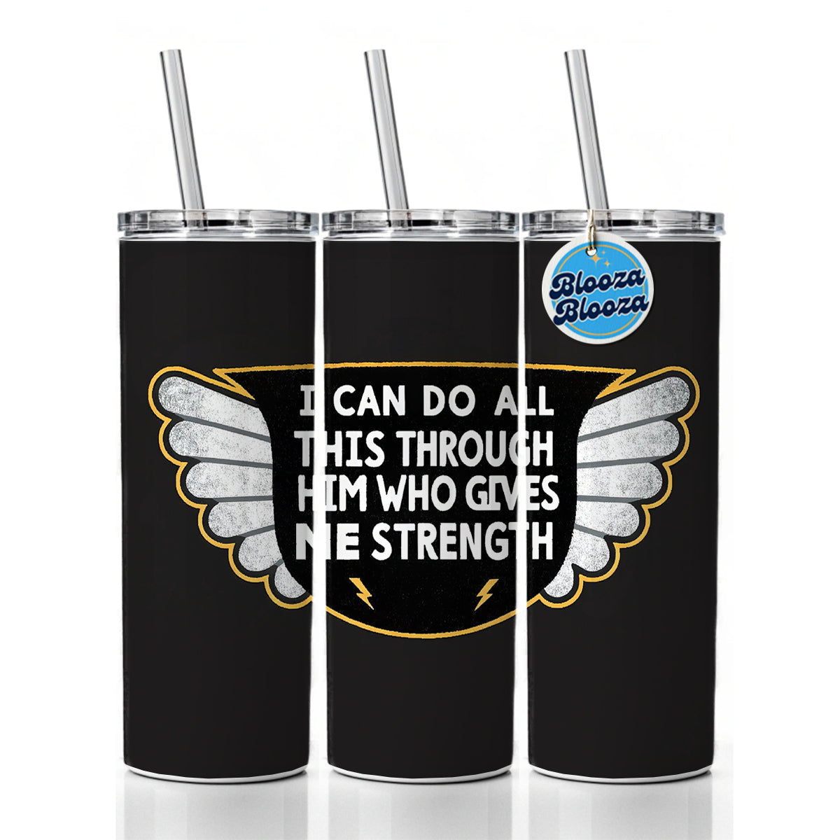 I Can Do All This Through Him Who Gives Me Strength Bible Verse Skinny Tumbler 20oz with Straw Insulated Water Bottle Gift
