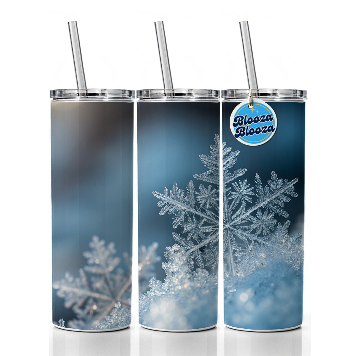 Ice Crystals Close Up Icy Snowflake Skinny Tumbler 20oz with Straw Insulated Water Bottle Gift