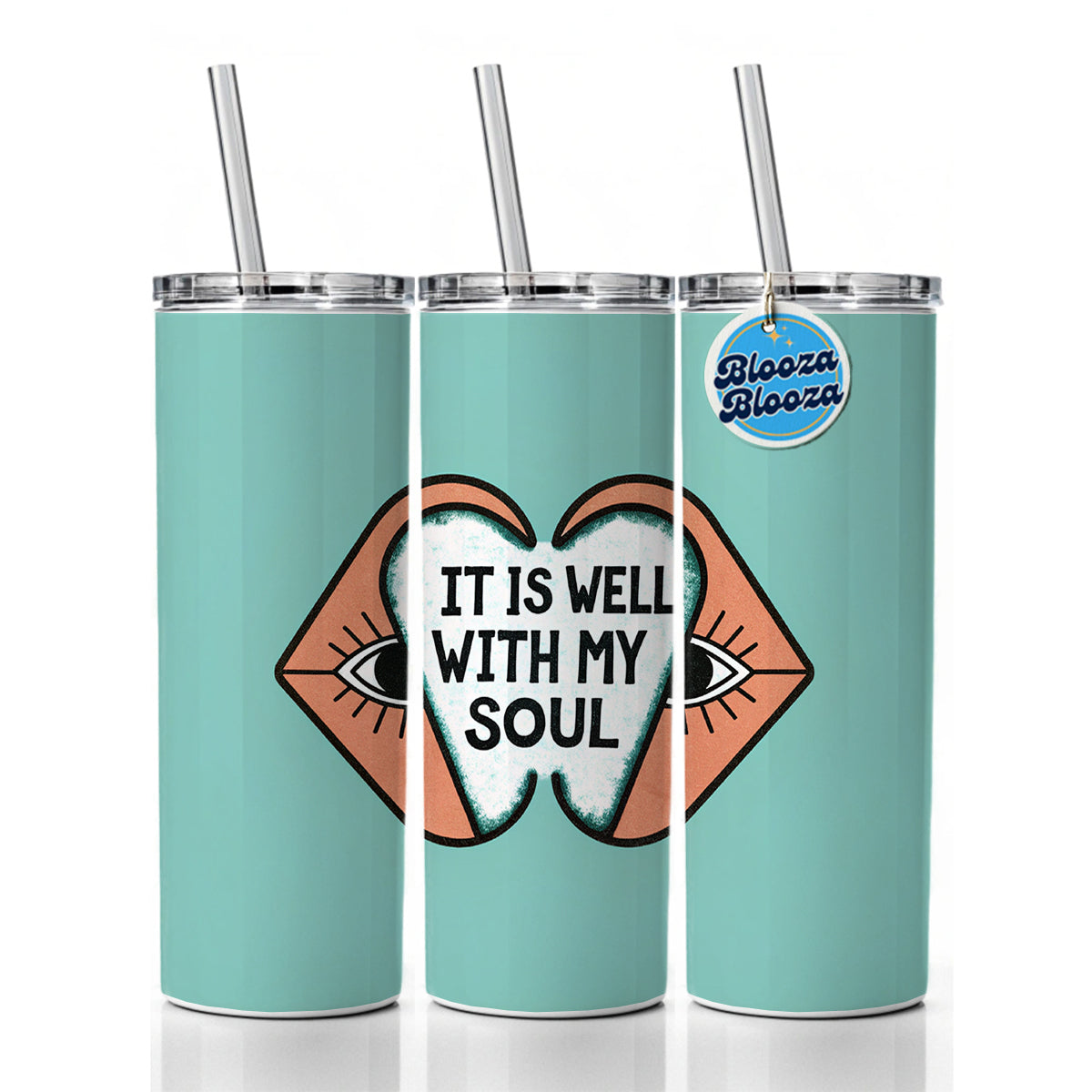 It Is Well With My Soul Bible Verse Skinny Tumbler 20oz with Straw Insulated Water Bottle Gift