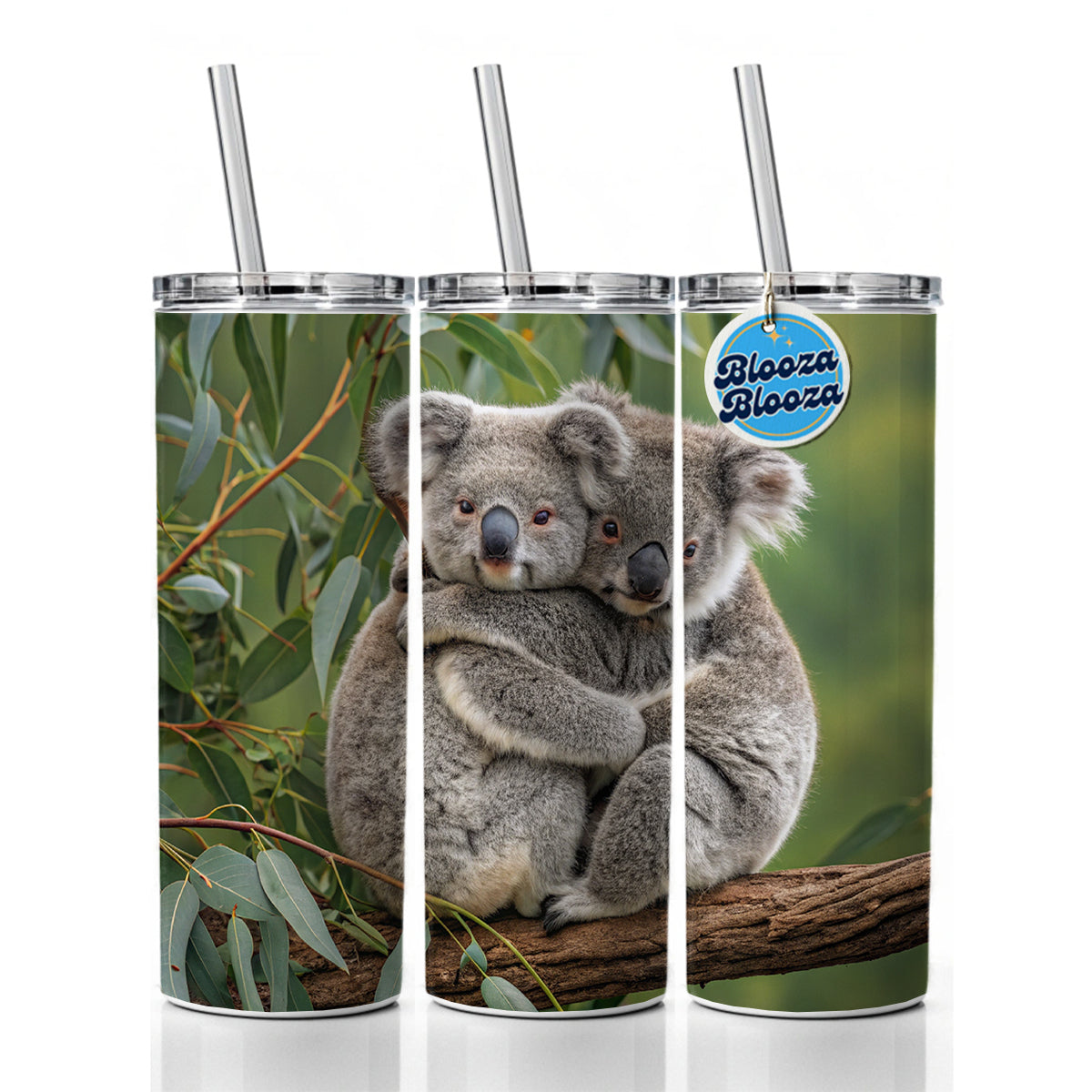 Koalas Hugging Love Skinny Tumbler 20oz with Straw Insulated Water Bottle Gift