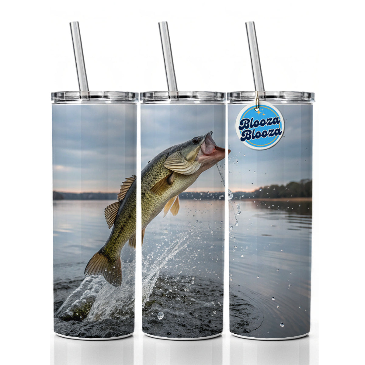 Largemouth Bass Fish Jumping Fishing Awesome Skinny Tumbler 20oz with Straw Insulated Water Bottle Gift