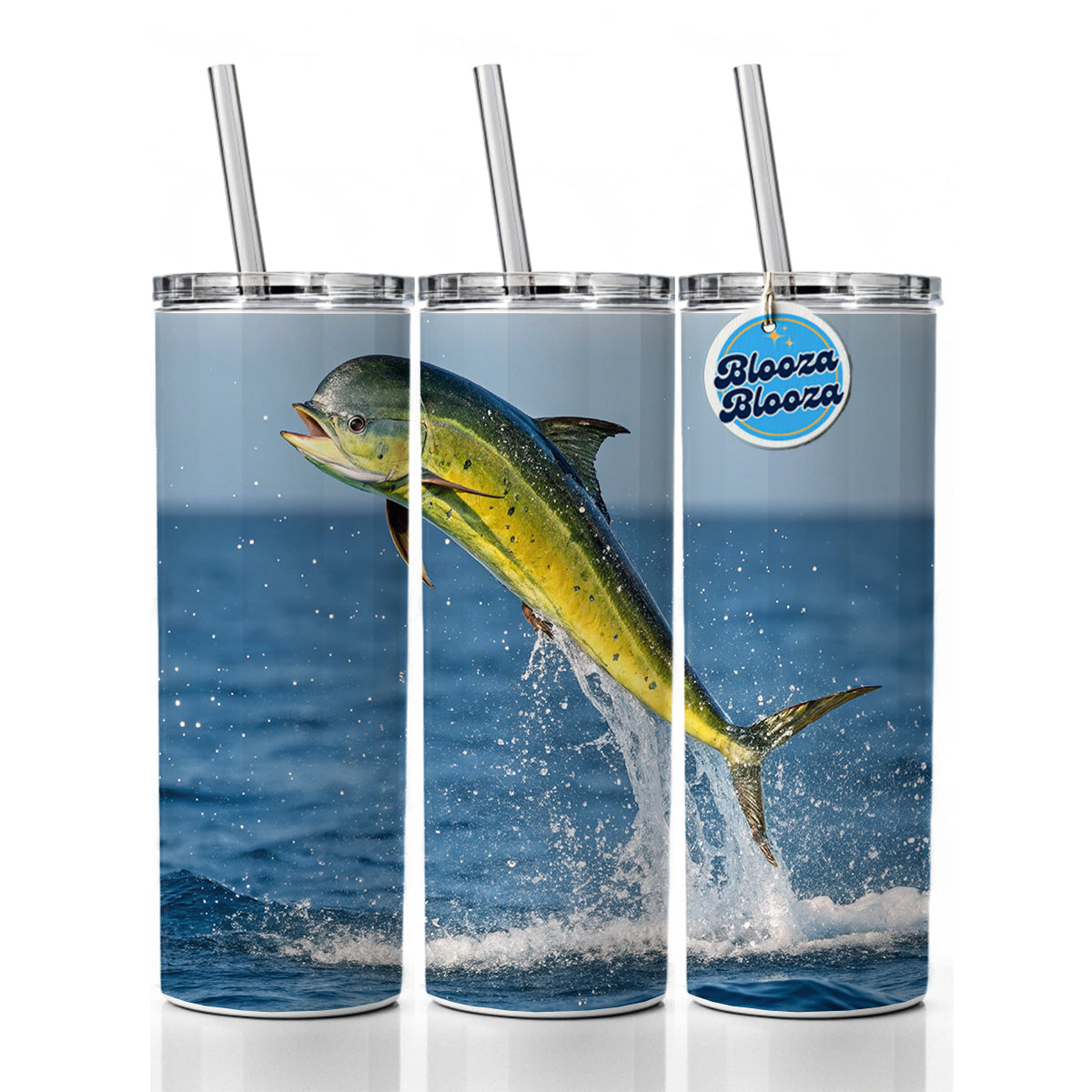 Mahi Mahi Fish Jumping Fishing Skinny Tumbler 20oz with Straw Insulated Water Bottle Gift
