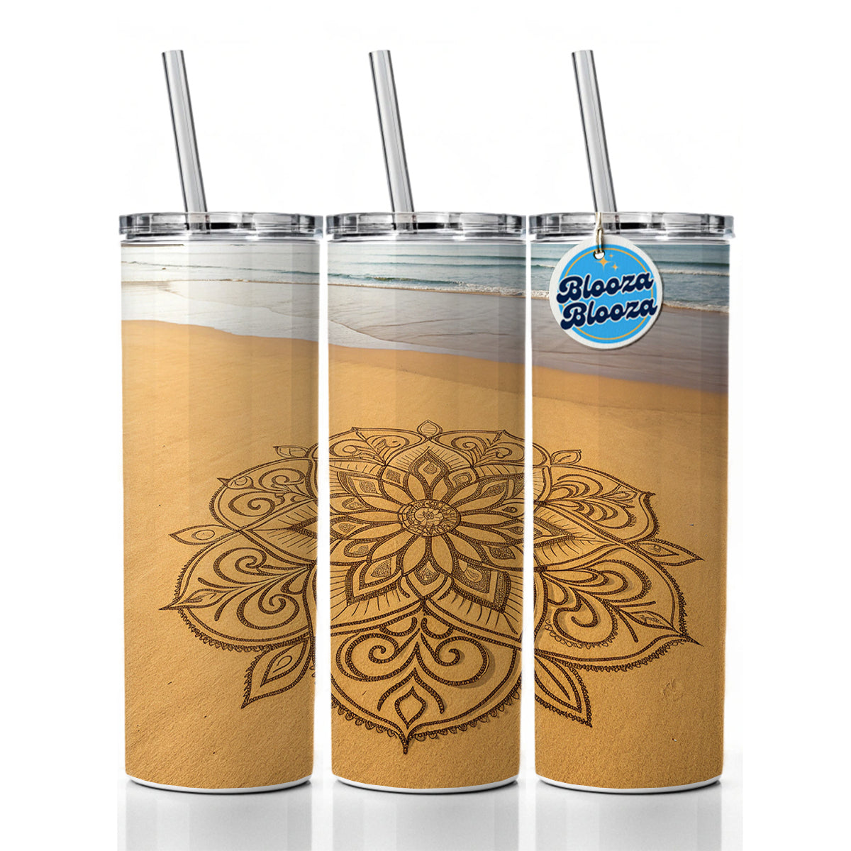 Mandala Pattern Beach Sand Skinny Tumbler 20oz with Straw Insulated Water Bottle Gift