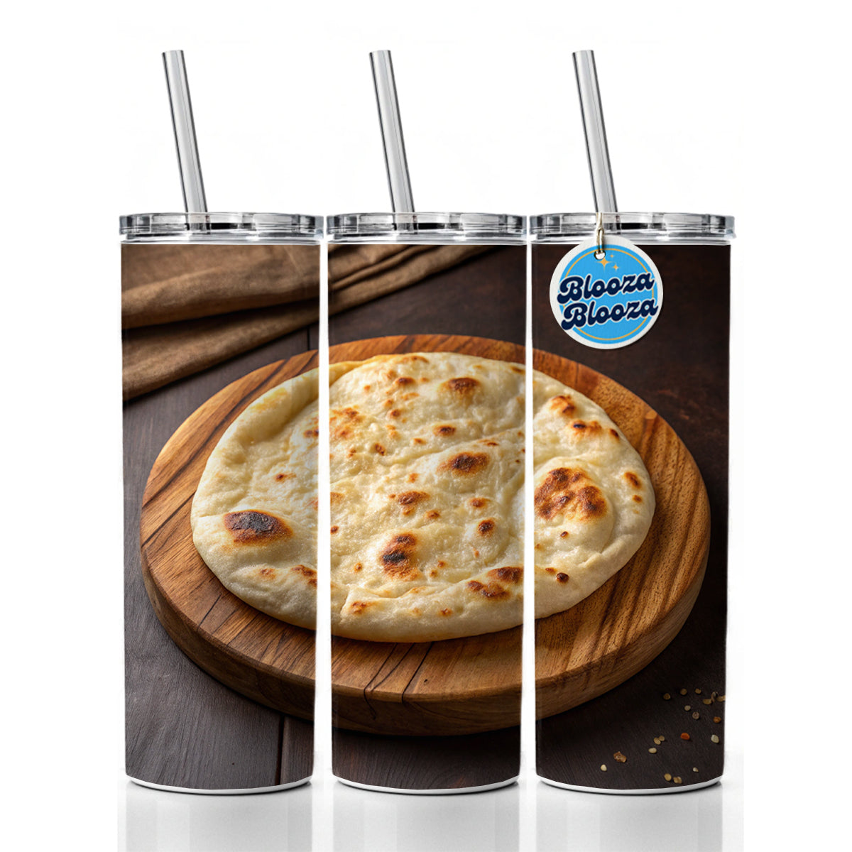 Naan Flatbread Skinny Tumbler 20oz with Straw Insulated Water Bottle Gift