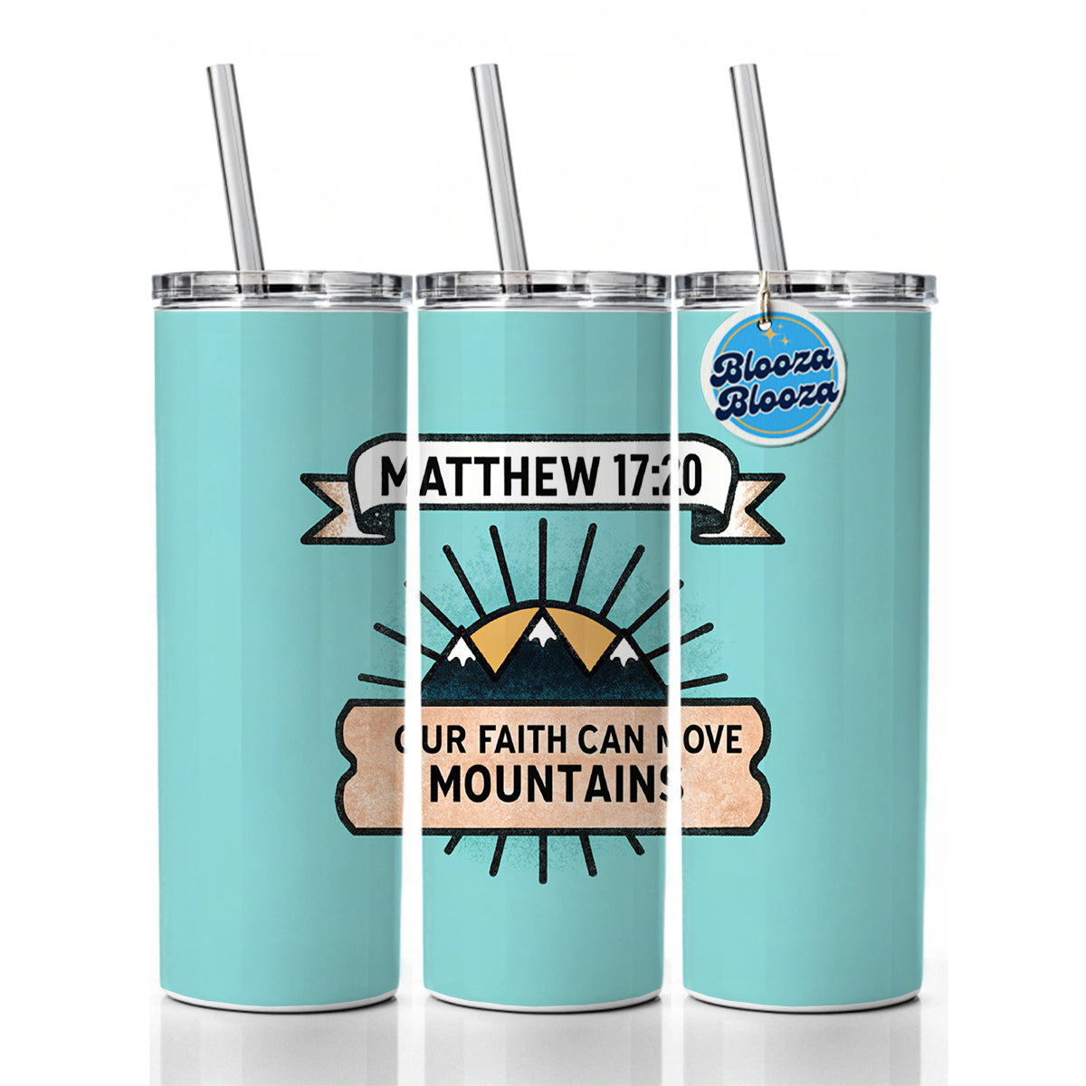 Our Faith Can Move Mountains Bible Skinny Tumbler 20oz with Straw Insulated Water Bottle Gift
