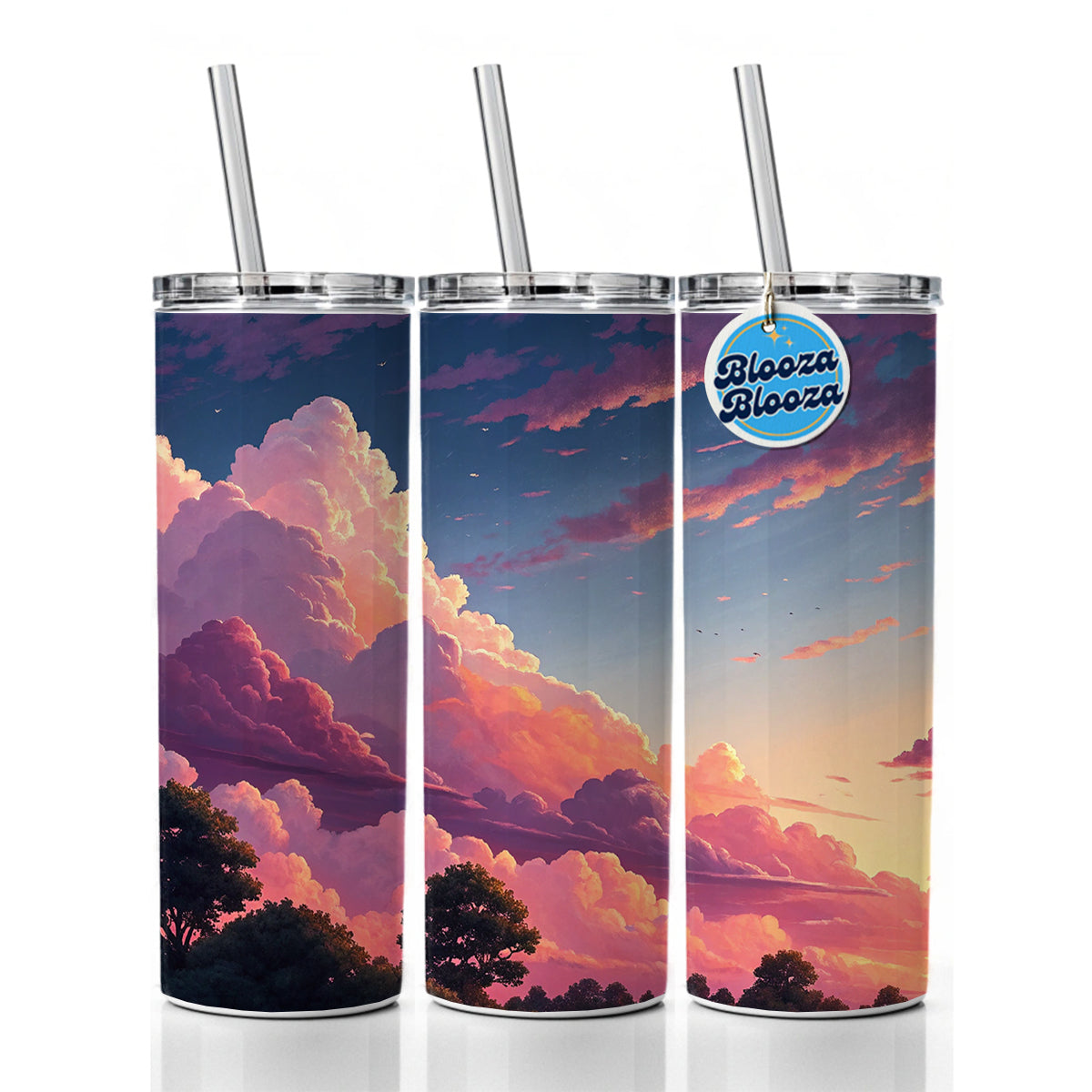 Painterly Sky Anime Clouds Skinny Tumbler 20oz with Straw Insulated Water Bottle Gift