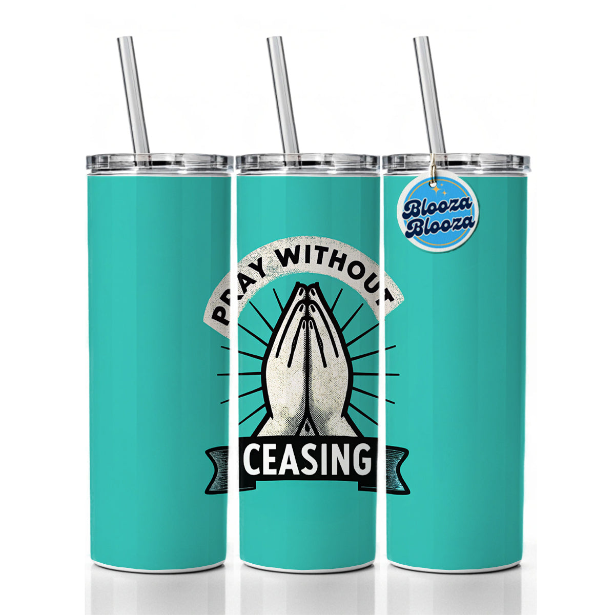 Pray Without Ceasing Prayer Bible Verse Skinny Tumbler 20oz with Straw Insulated Water Bottle Gift