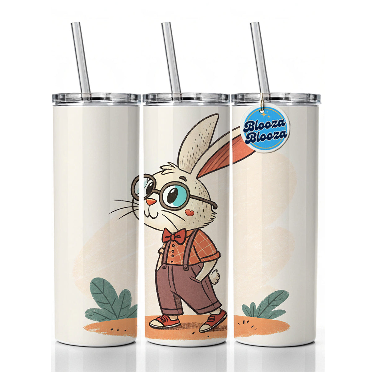 Rabbit Wearing Glasses Nerdy Cute Easter Skinny Tumbler 20oz with Straw Insulated Water Bottle Gift